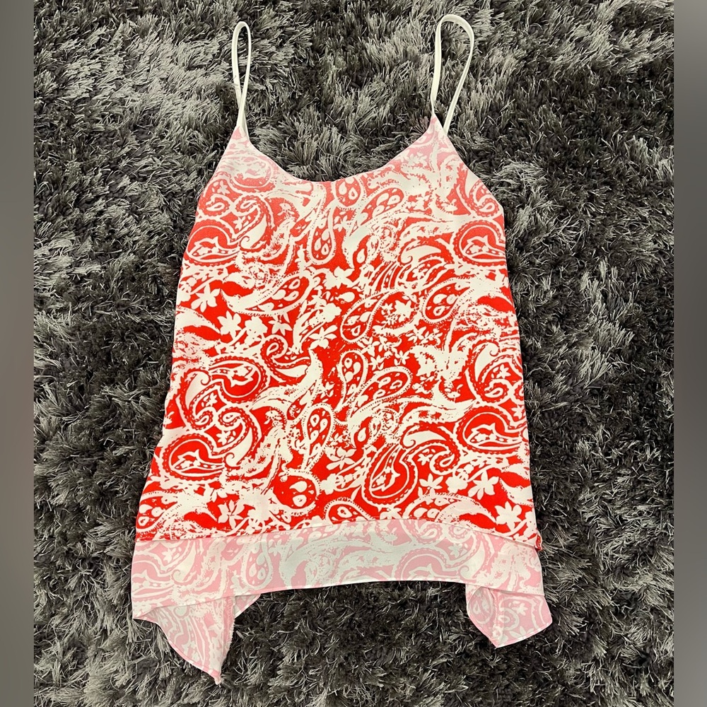 Flowy tank layered handkerchief sides Size Small white coral pink orange by Aqua
